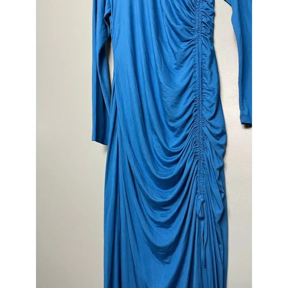 Reiss NWT Rosie Long Sleeve Ruched Midi Dress Blue Jersey Knit Women’s Size 10